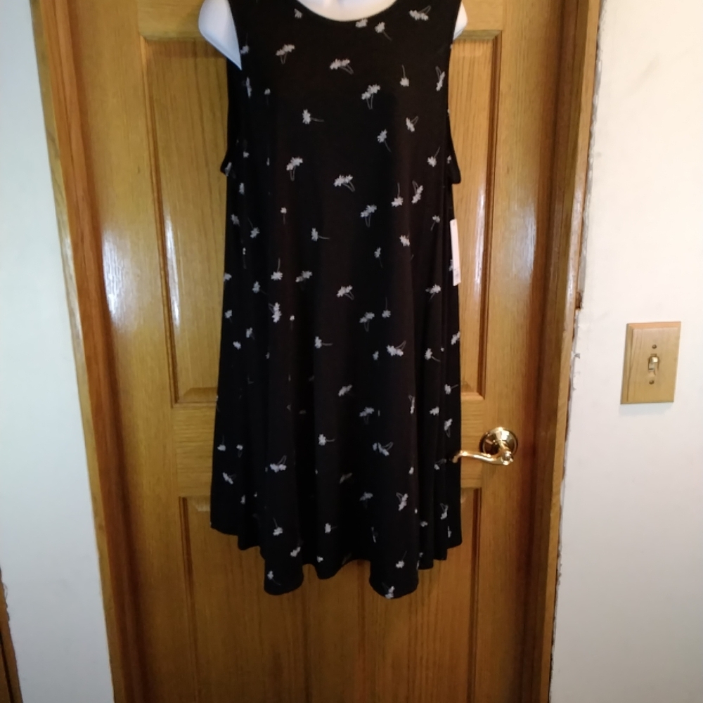 Black Sleeveless Dress with White Floral Pattern